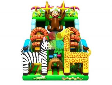 inflatable jungle theme obstacle with slide