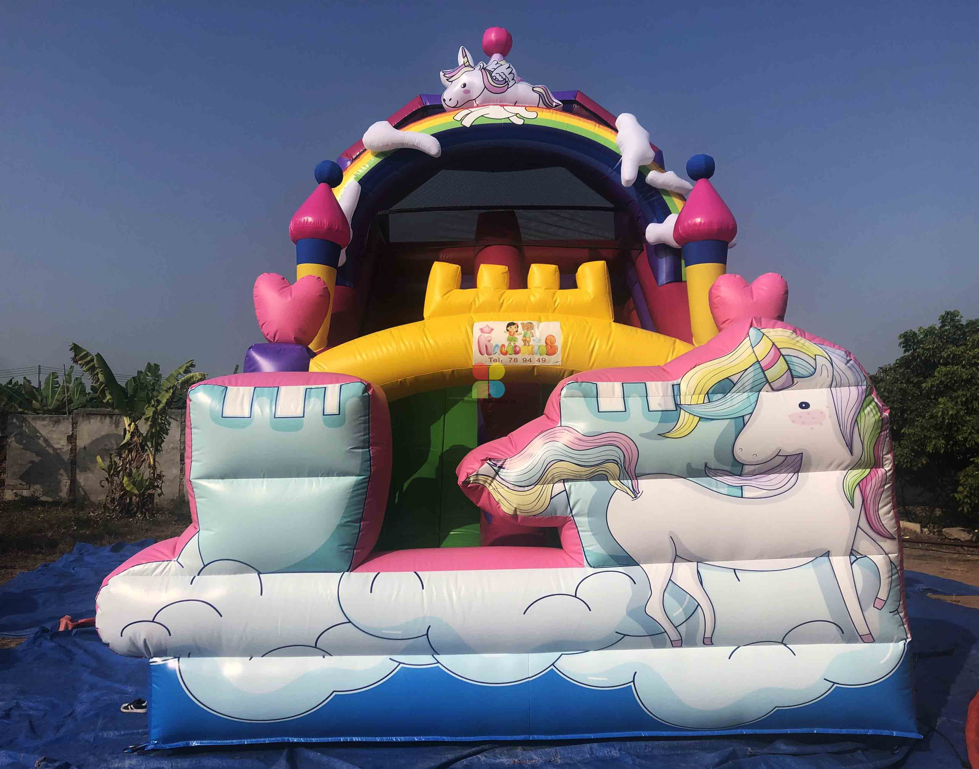 Rainbow New Design Inflatable Unicorn Dry Slide