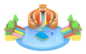 Giant Squirrel Theme Commercial Inflatable Ground Water Park Slide With Pool For Sale 