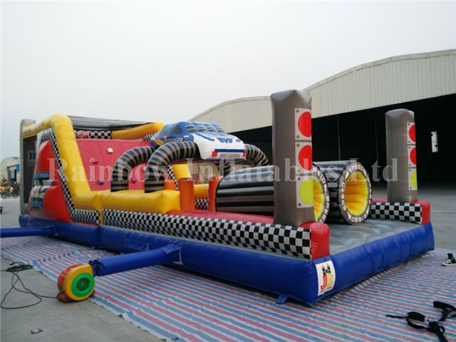 Inflatable Rainbow Race Car Obstacle Course Equipment for Sale 