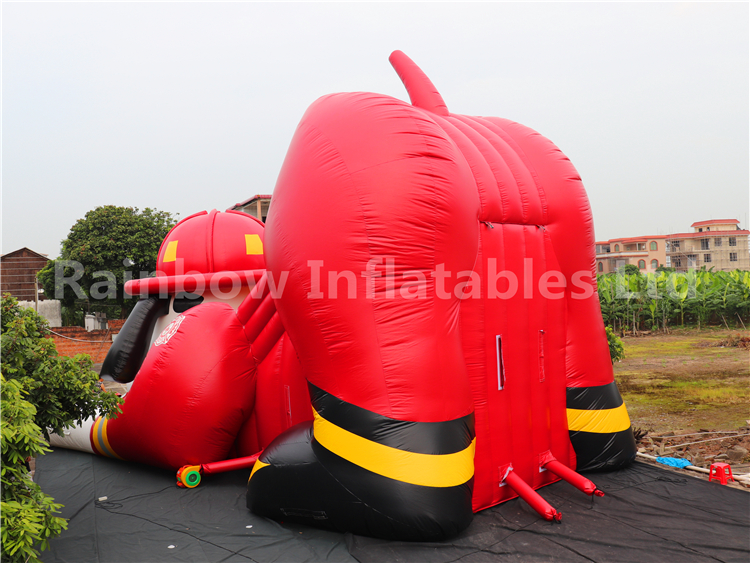 Giant 3D Fire Dog with Helmet Inflatable Dry Slide for Children Party