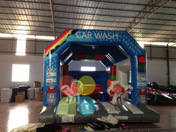 Blue Inflatable wash car advertising bouncer castle for kids
