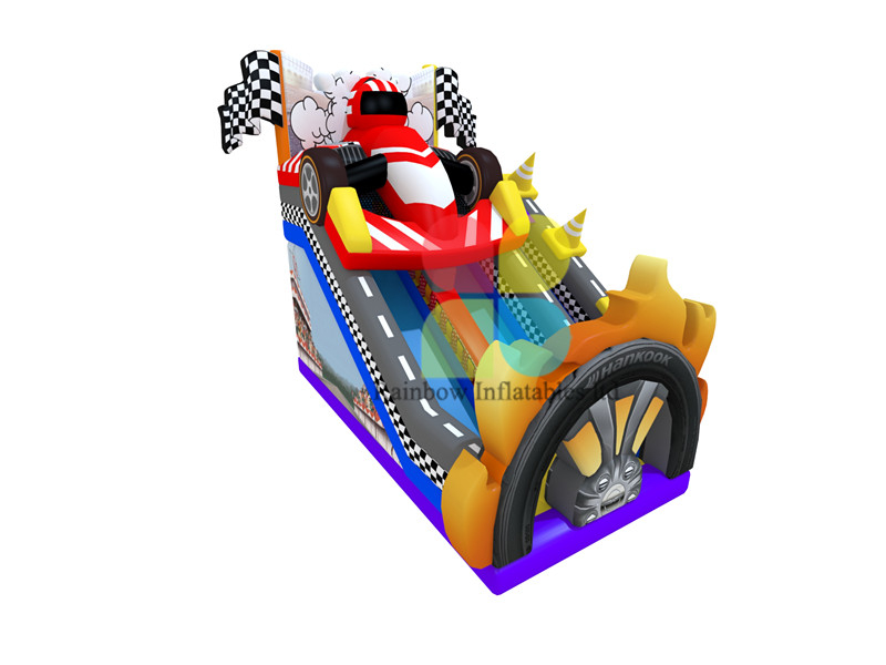 Racing Car Theme big wheels inflatable jumping Bouncy Dry slide