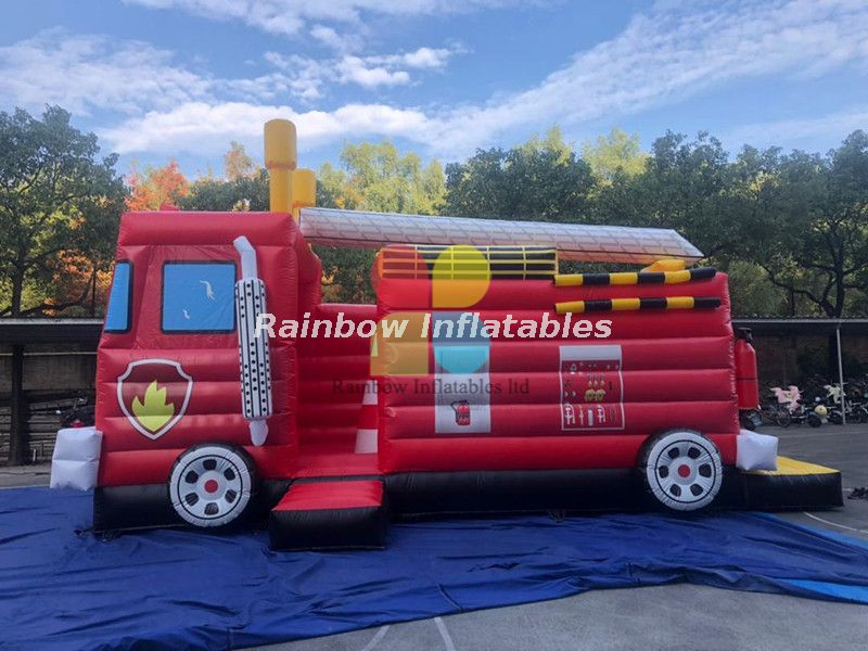 Inflatable Fire Truck Jumper Fire Station & Fire Truck Inflatable Obstacle