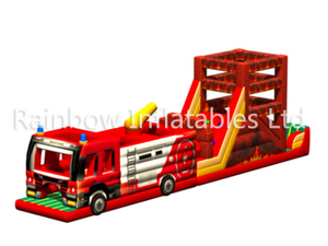 RB5201（16x2.3x5m）Inflatable Rainbow fire engine Obstacle Course new design
