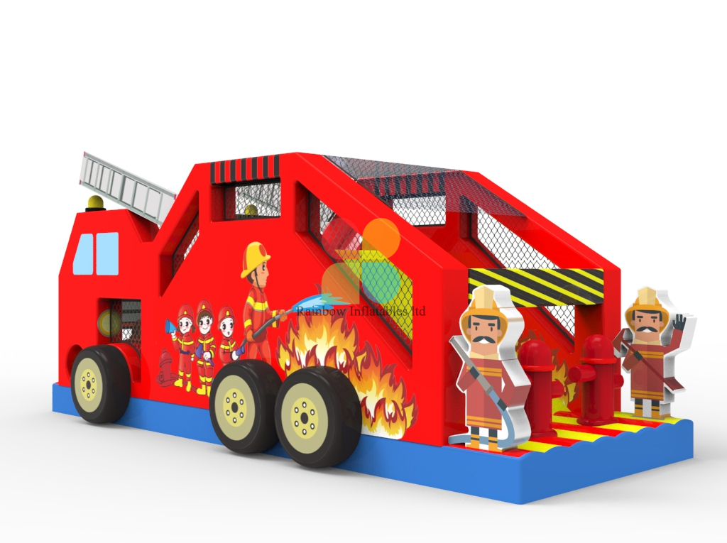 Commercial PVC Inflatable Fire Truck Moonwalk for Party