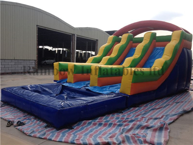 Small Outdoor Garden Inflatable Double Lanes Water Slide with Pool for Kids