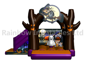 RB03107(4.5x5x3.5m) Inflatable Halloween Witch Combo Yard Decoration Inflatable Haunted House Bouncy Castle