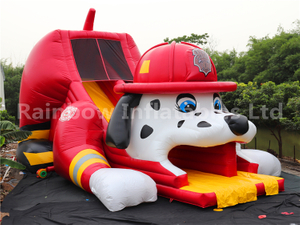 Giant 3D Fire Dog with Helmet Inflatable Dry Slide for Children Party