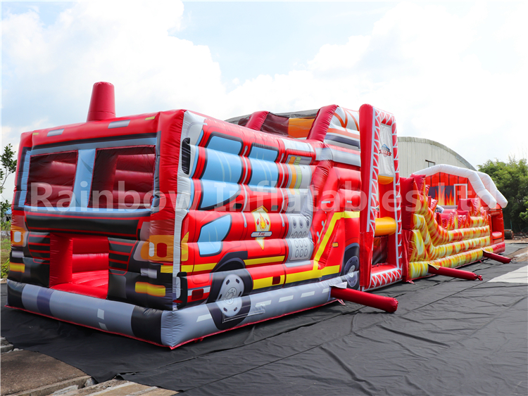 Giant Outdoor Inflatable Fire Truck Theme Obstacle Course Challenge Sport Game for Sale