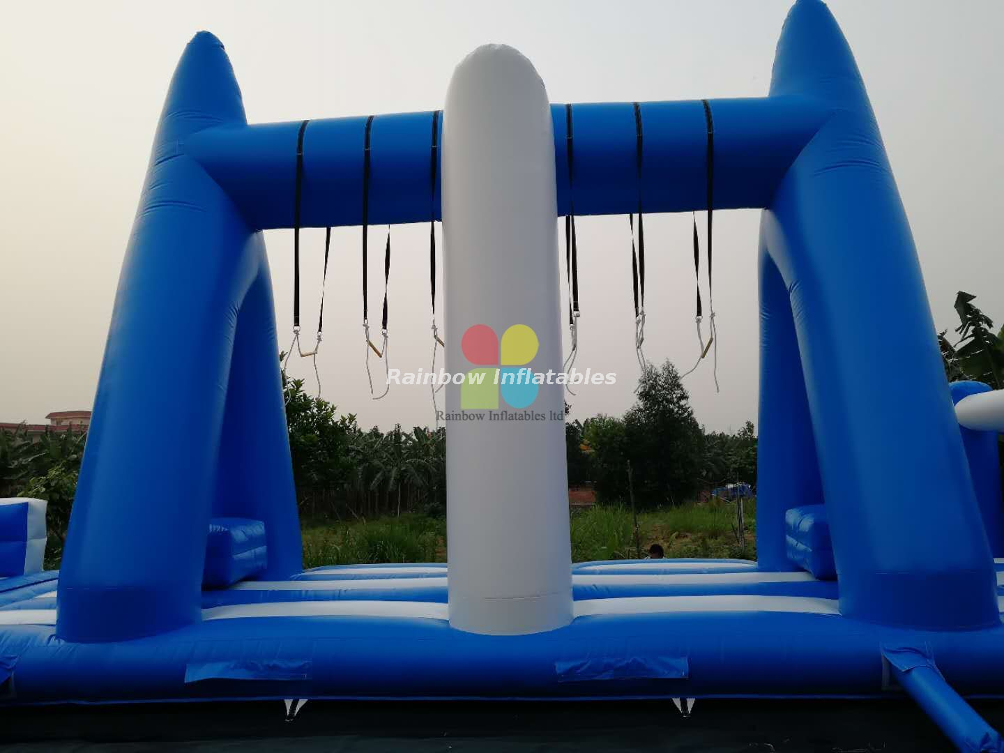 Rainbow Huge Outdoor Commercial Inflatable Obstacle Course Challenge Game Eqiupment