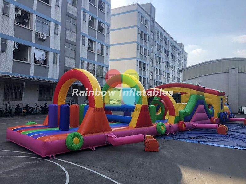 Rainbow Inflatable train obstacle for kids