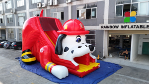 Giant 3D Fire Dog with Helmet Inflatable Dry Slide for Children Party