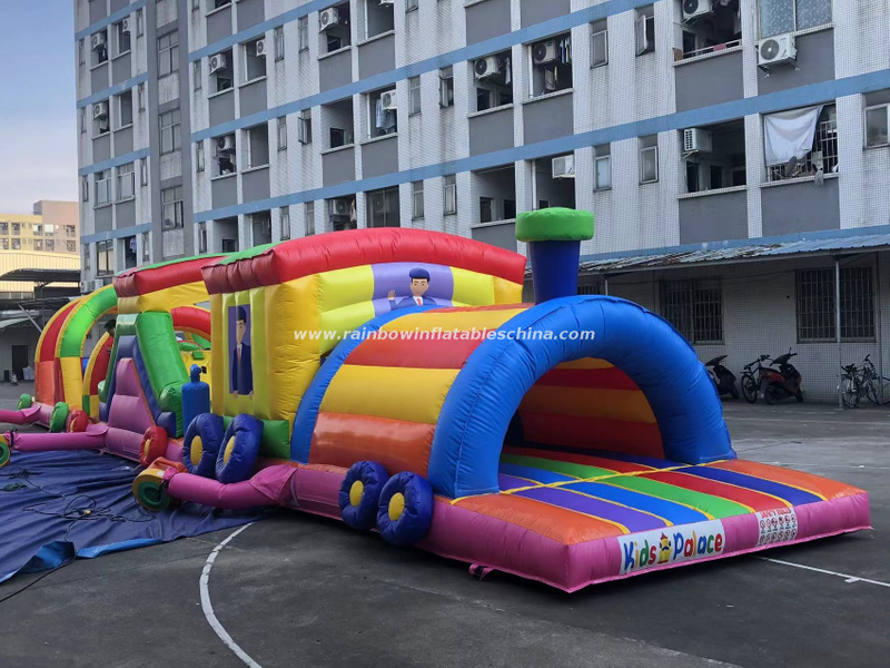 Rainbow Inflatable train obstacle for kids