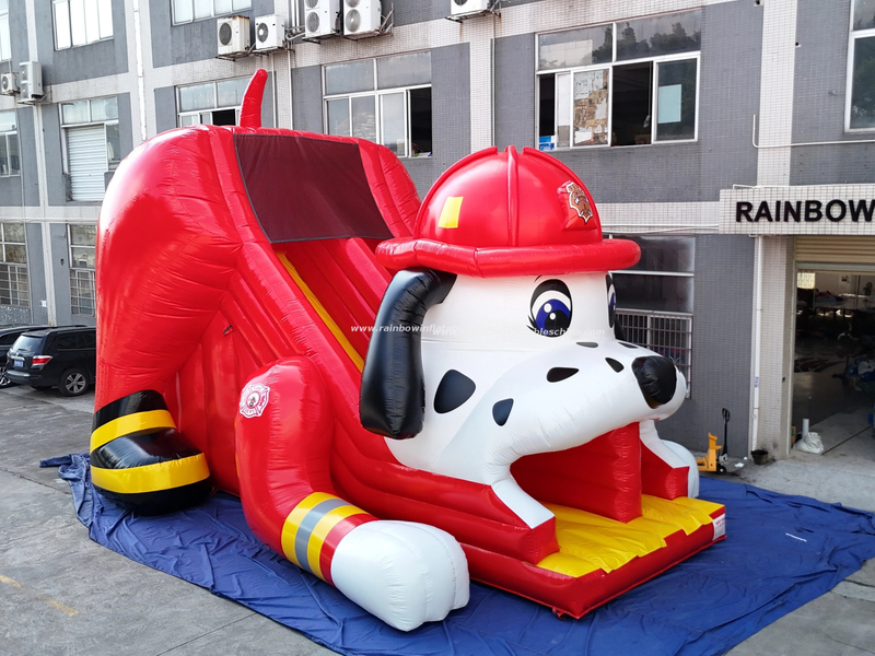 Giant 3D Fire Dog with Helmet Inflatable Dry Slide for Children Party