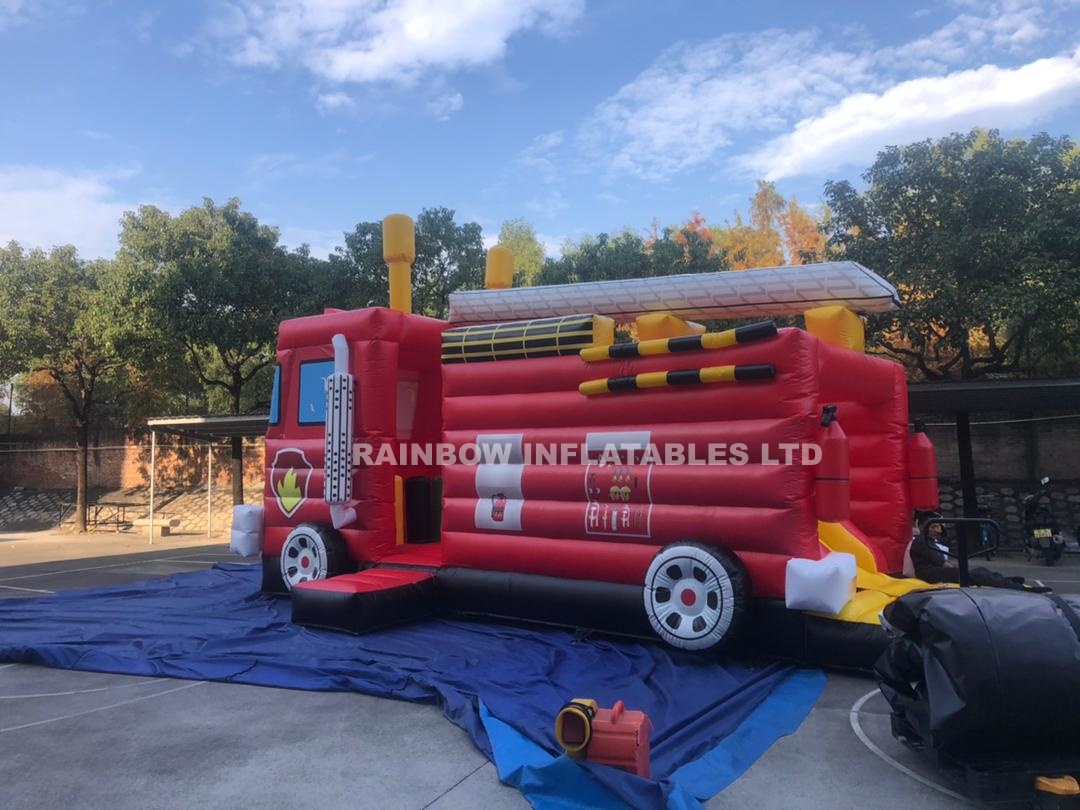 Inflatable Fire Truck Jumper Fire Station & Fire Truck Inflatable Obstacle