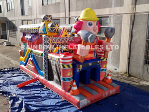 Inflatable Obstacle Play Structure with Construction Worker Design for Kids