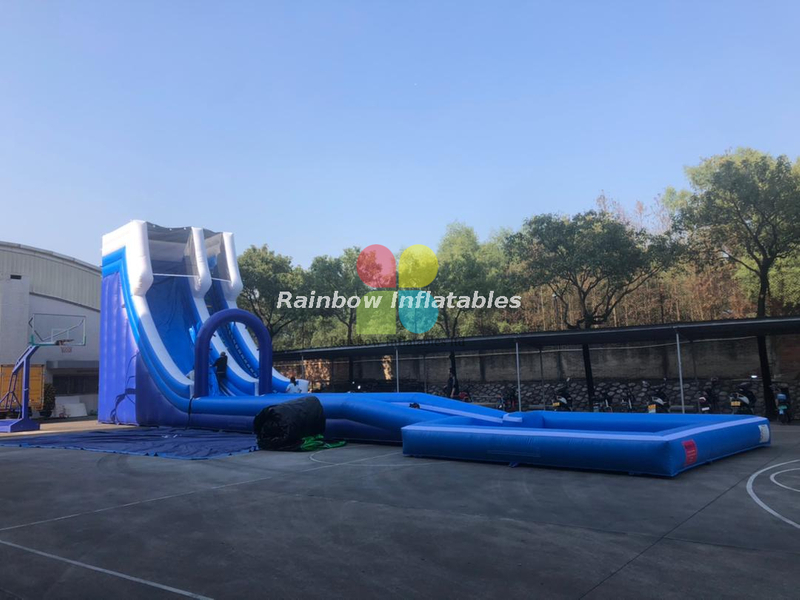 Rainbow water slide with pool