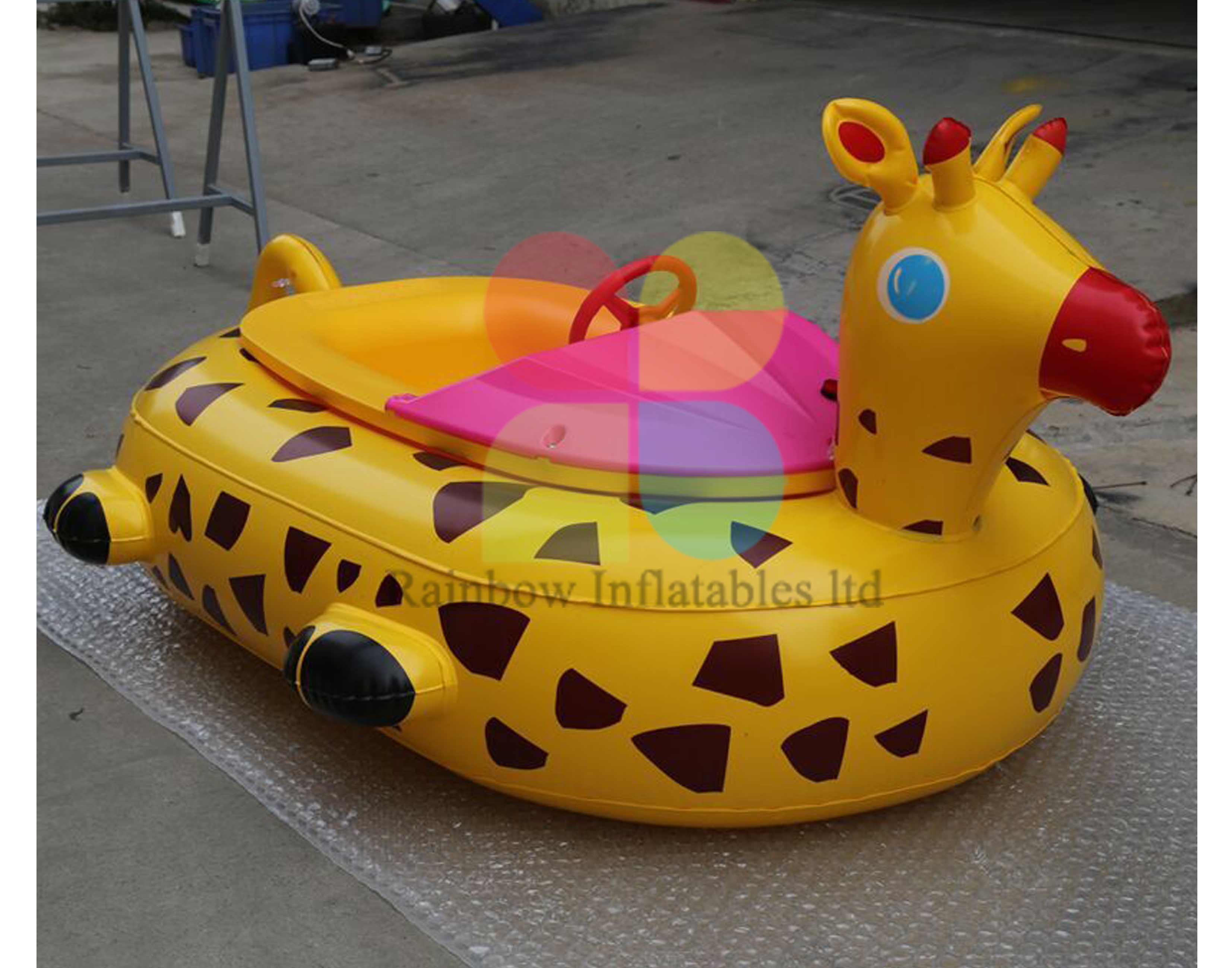 Yellow Giraffe bumper boat with remote control for kids