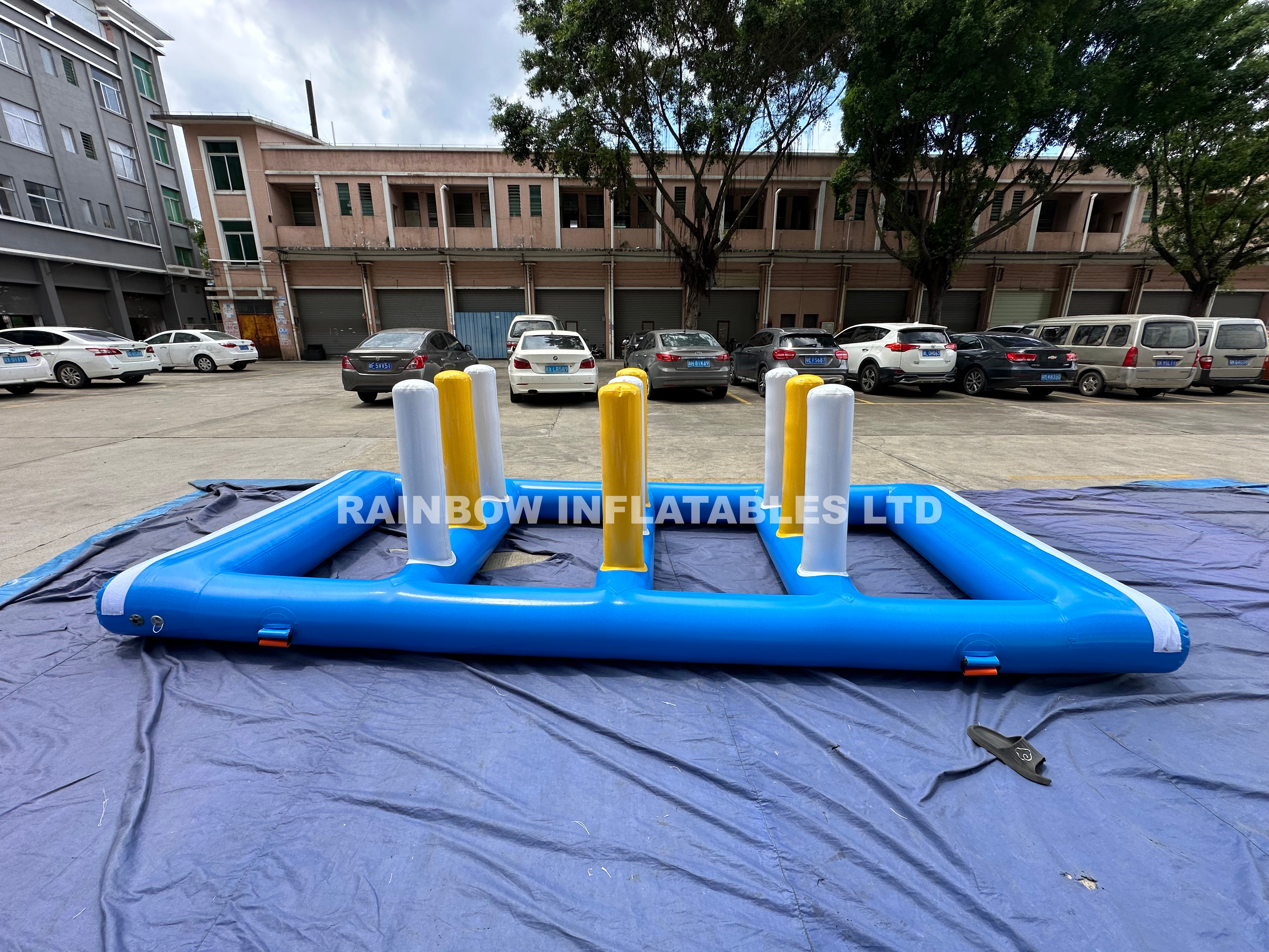 Inflatable smoke stacks water game module