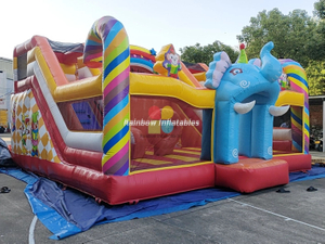  Colorful Elephant Circus Inflatable Funcity Playground with slide for kids