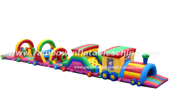 Rainbow Inflatable train obstacle for kids
