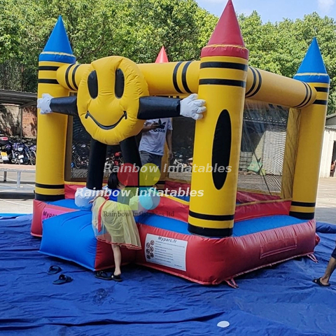 Inflatable Smiling Face Slide with Bouncer Combo Emoticons Jumping Castle Mini Size