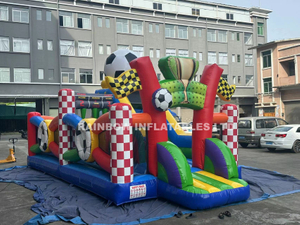 Kids Inflatable Soccer Obstacle Course – World Cup Theme Backyard Football Game