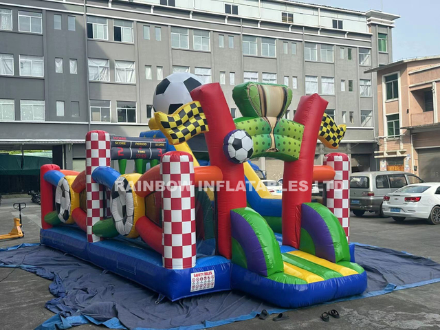 Kids Inflatable Soccer Obstacle Course – World Cup Theme Backyard Football Game