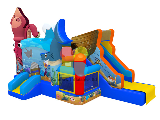 Customized Ocean Undersea Inflatable Jumping combo Castle with slide