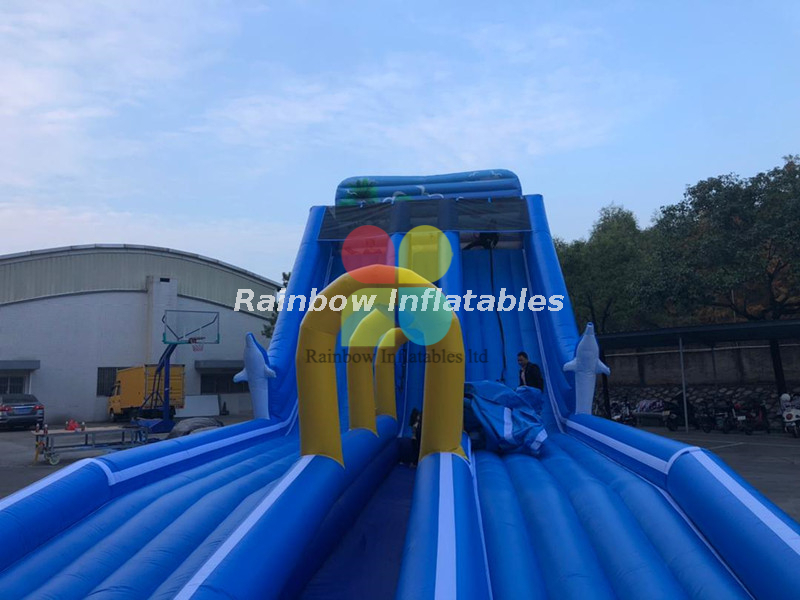 Rainbow inflatable water slide with pool