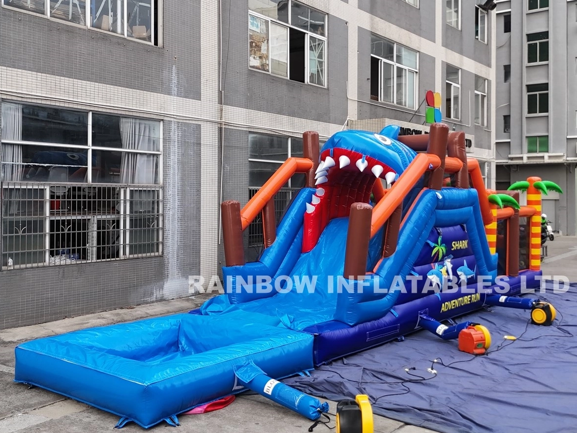 Inflatable Shark Obstacle Course with Removable Splash Pool