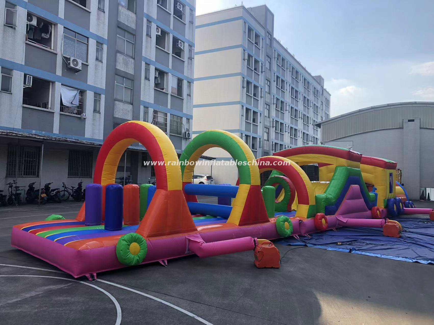 Rainbow Inflatable train obstacle for kids