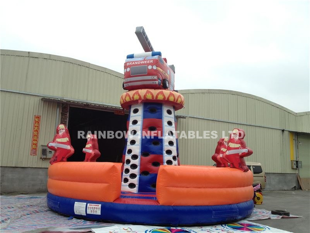 Giant Inflatable Fire Truck Climbing Structure with Firefighter Theme