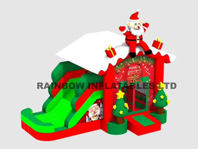 Festive Santa-Themed Commercial Inflatable Bounce House for Holiday Fun