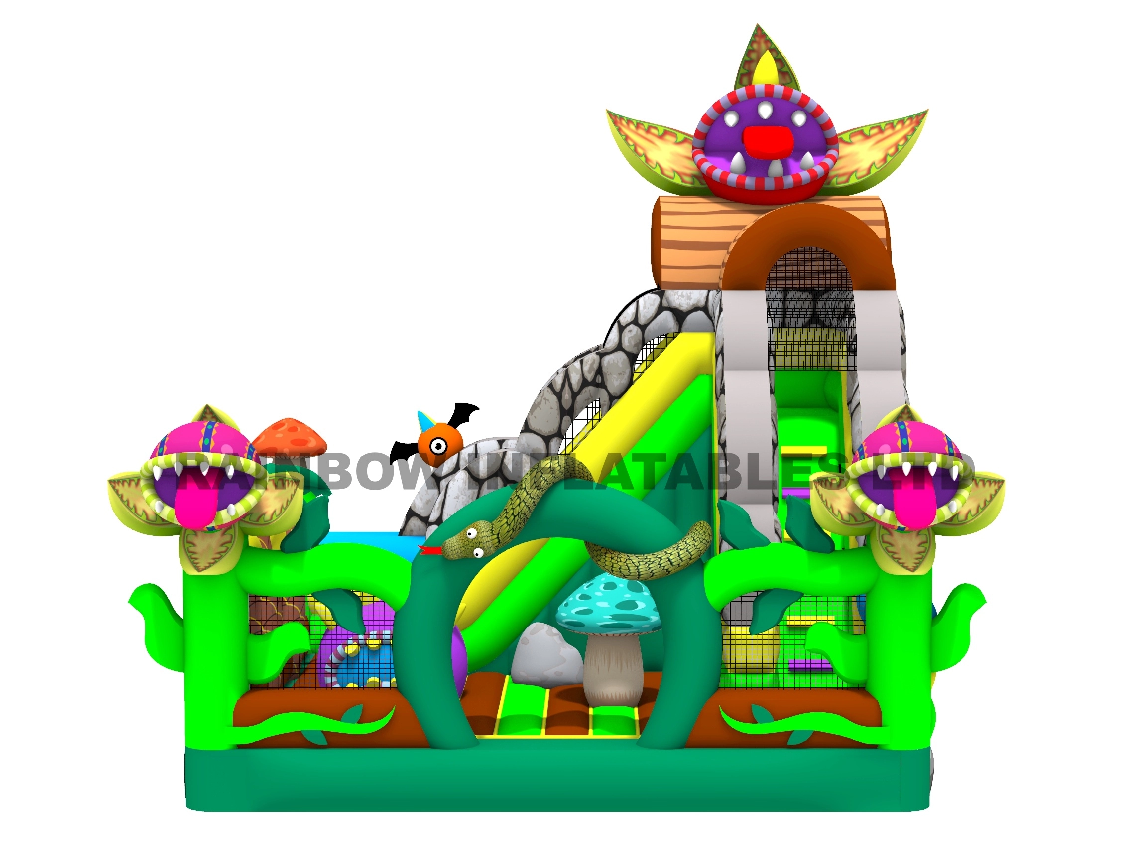 Fantasy Jungle Venus Flytrap Inflatable Playground with Slide and Bounce Area for Kids