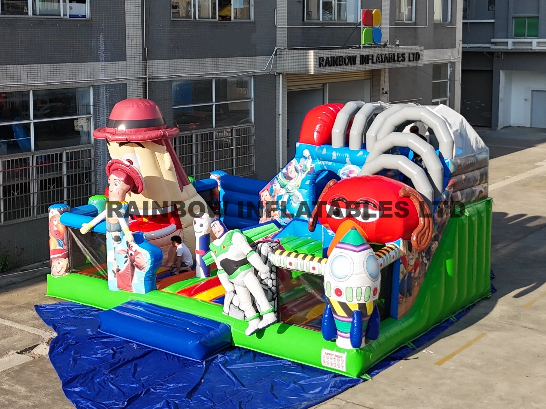 Giant Inflatable Toy Story Theme Bounce House with Obstacle Course and Slide