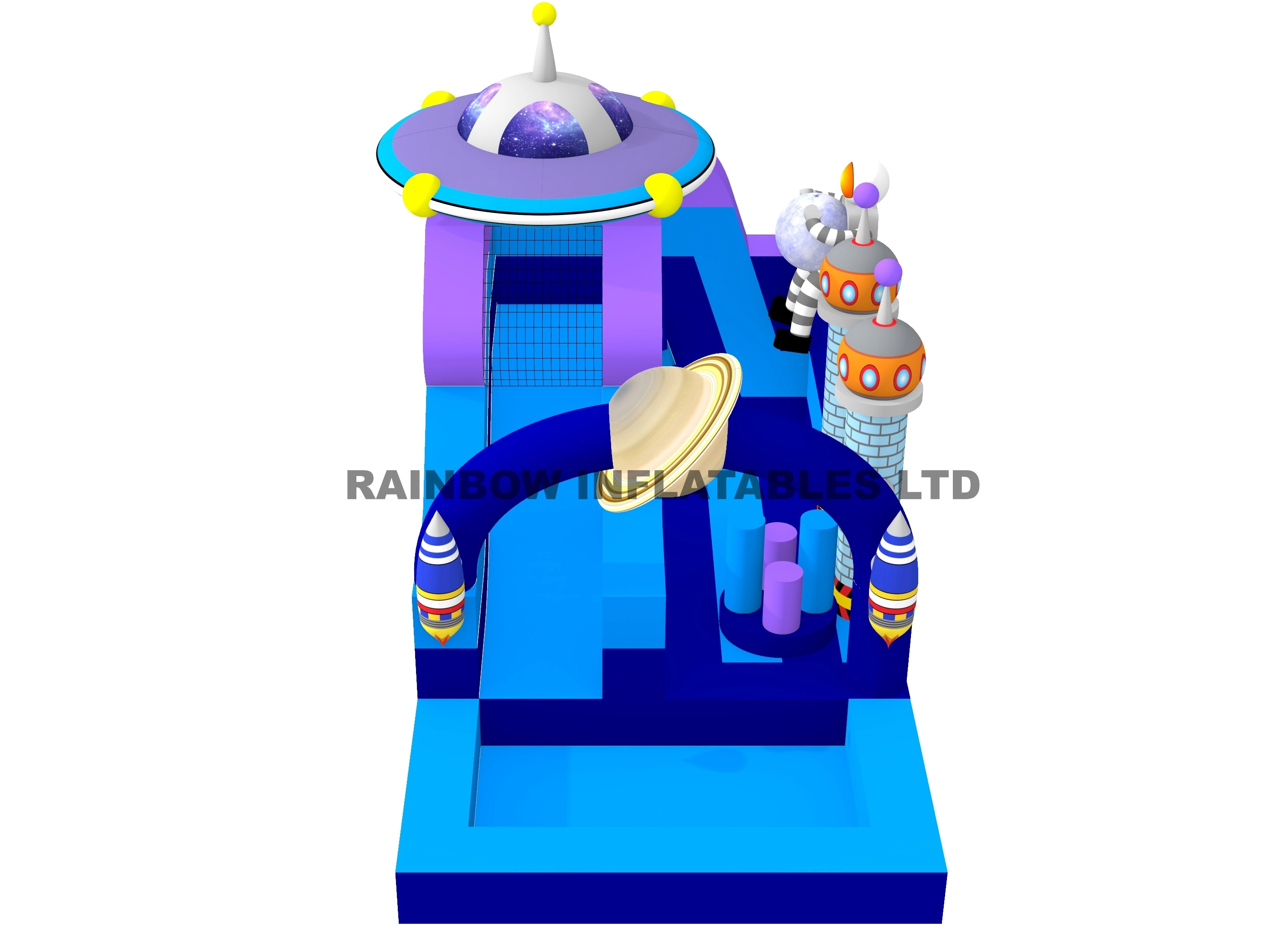 Inflatable Space Theme Bouncy Castle with UFO & Rocket Design