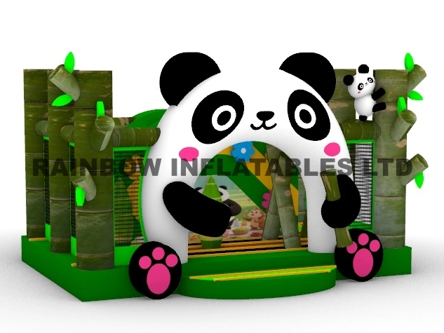 Commercial Panda Theme Inflatable Bounce House with Bamboo Pillars and Arch