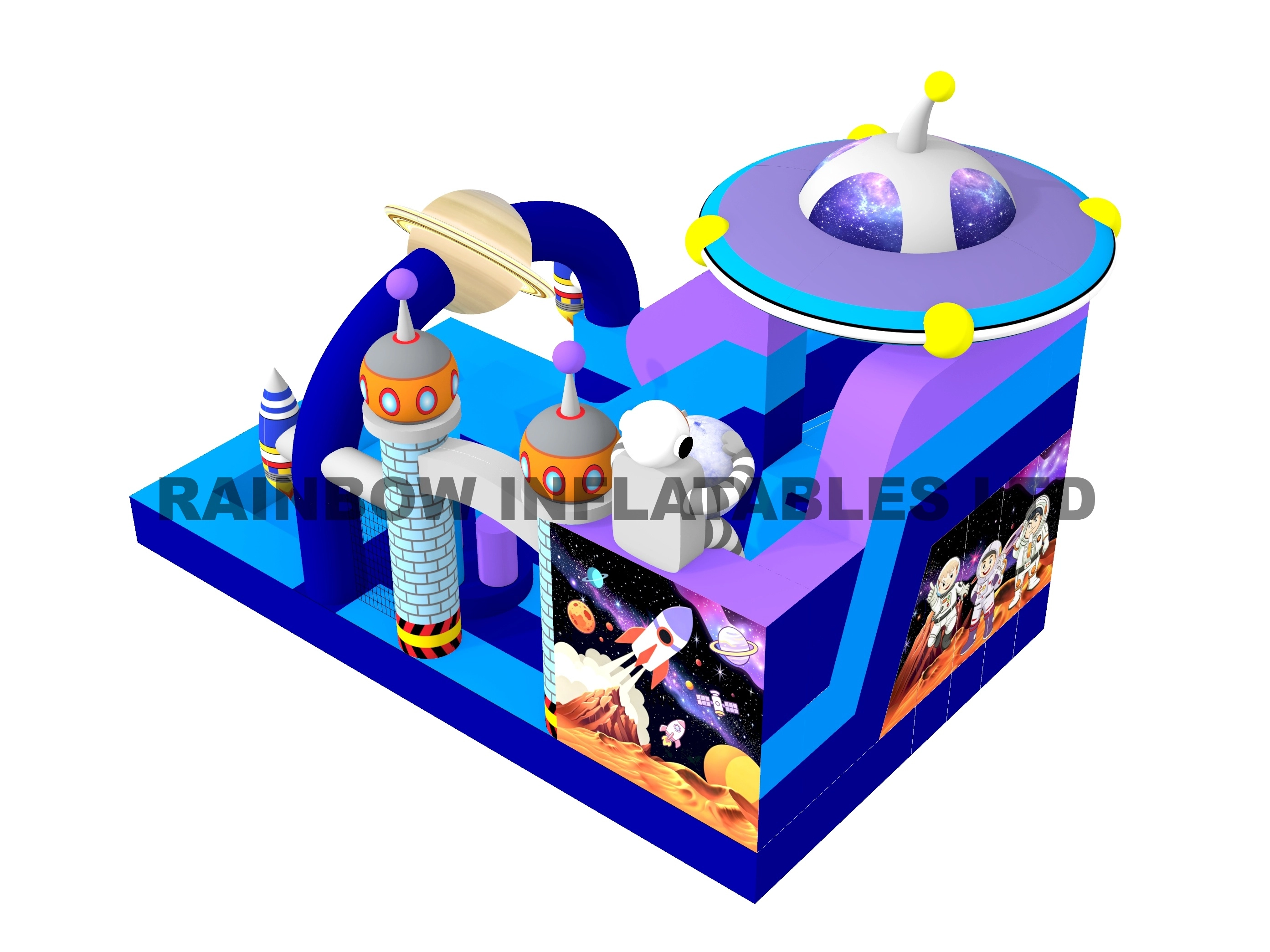 Inflatable Space Theme Bouncy Castle with UFO & Rocket Design