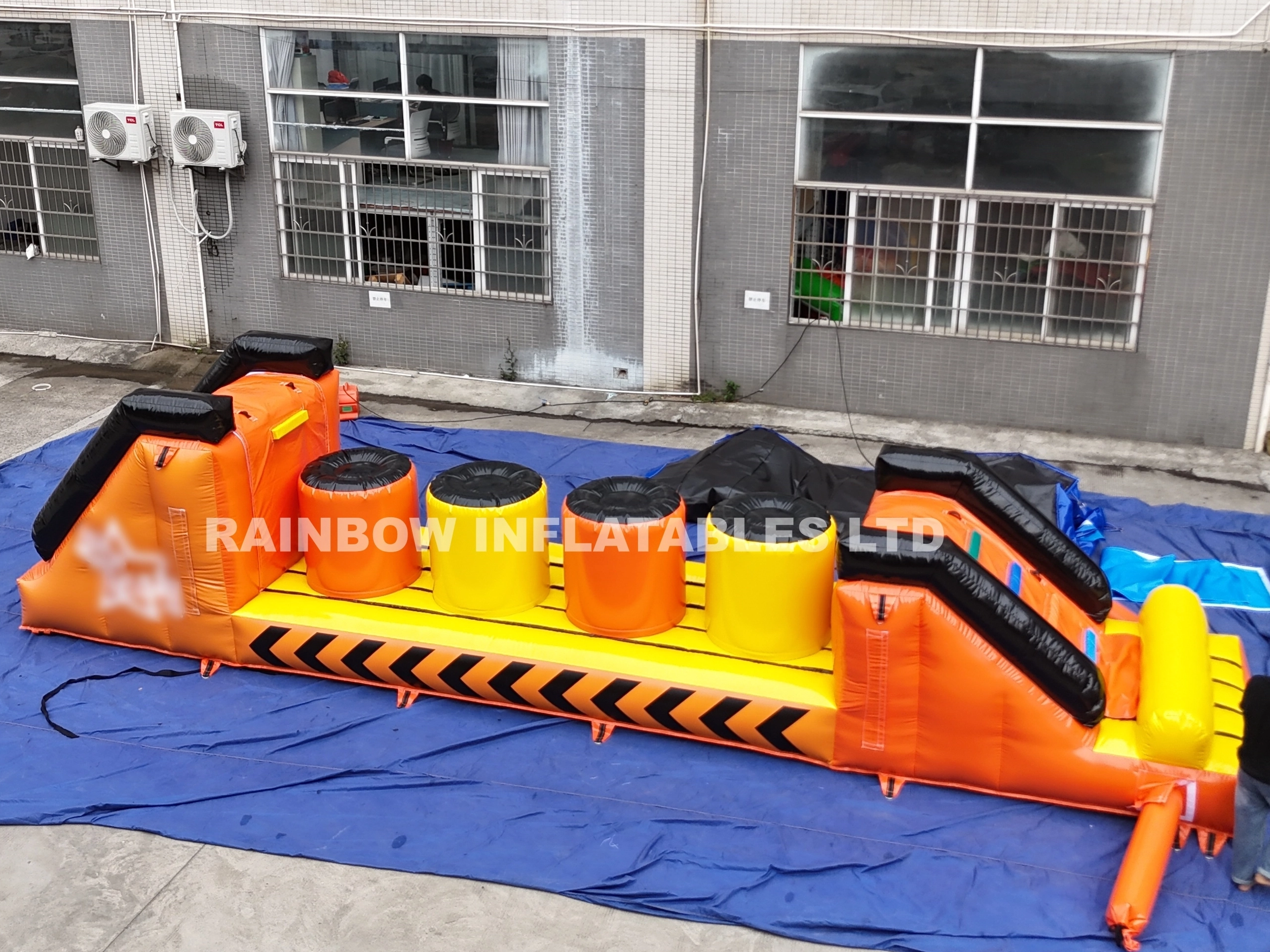 Inflatable Water Obstacle Course with Climbing Wall, Slide, and Monkey Bars for Lake