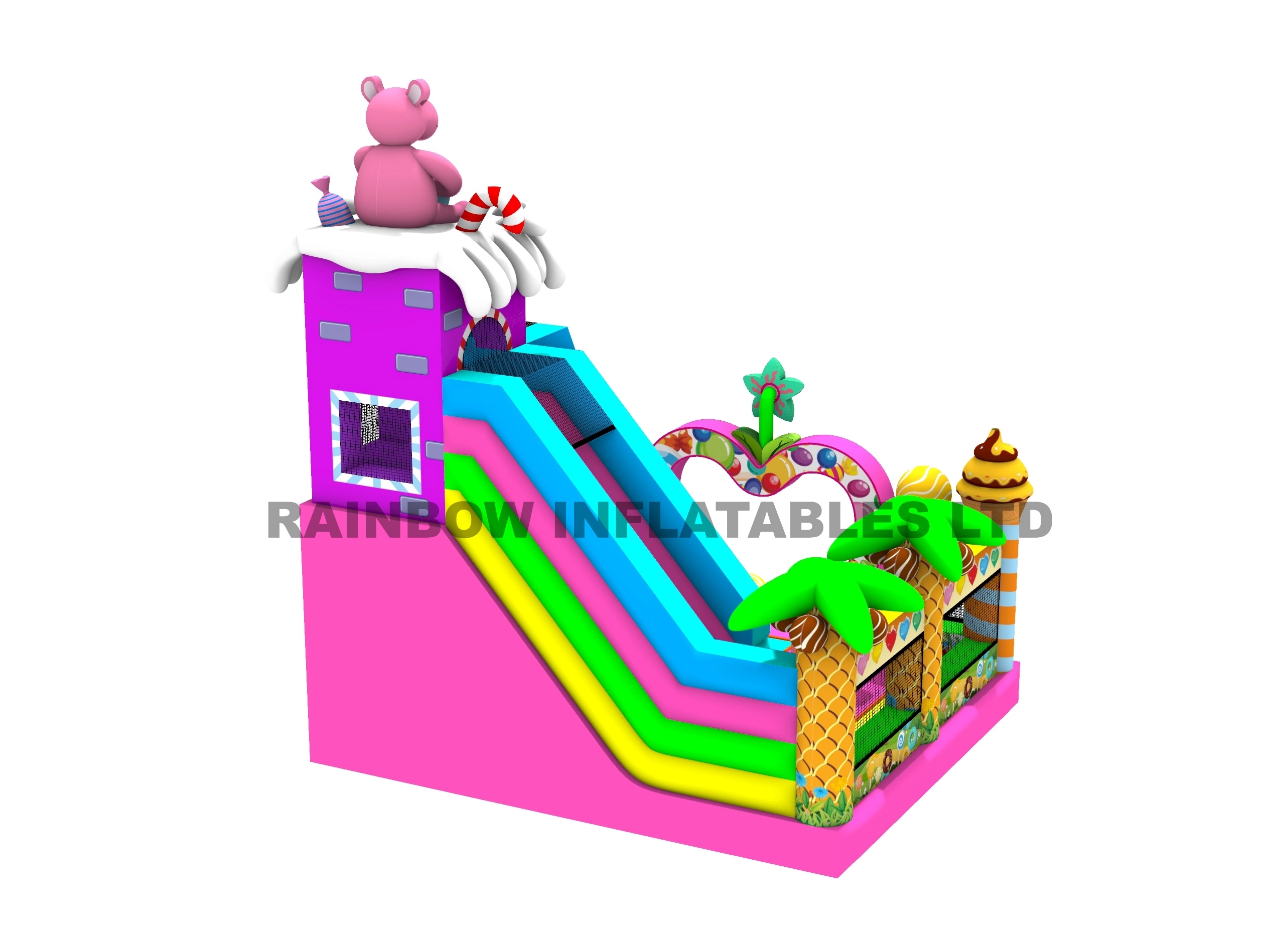 candy land inflatable,candy theme inflatable,sweet kingdom inflatable,candy castle bounce house,dessert theme inflatable