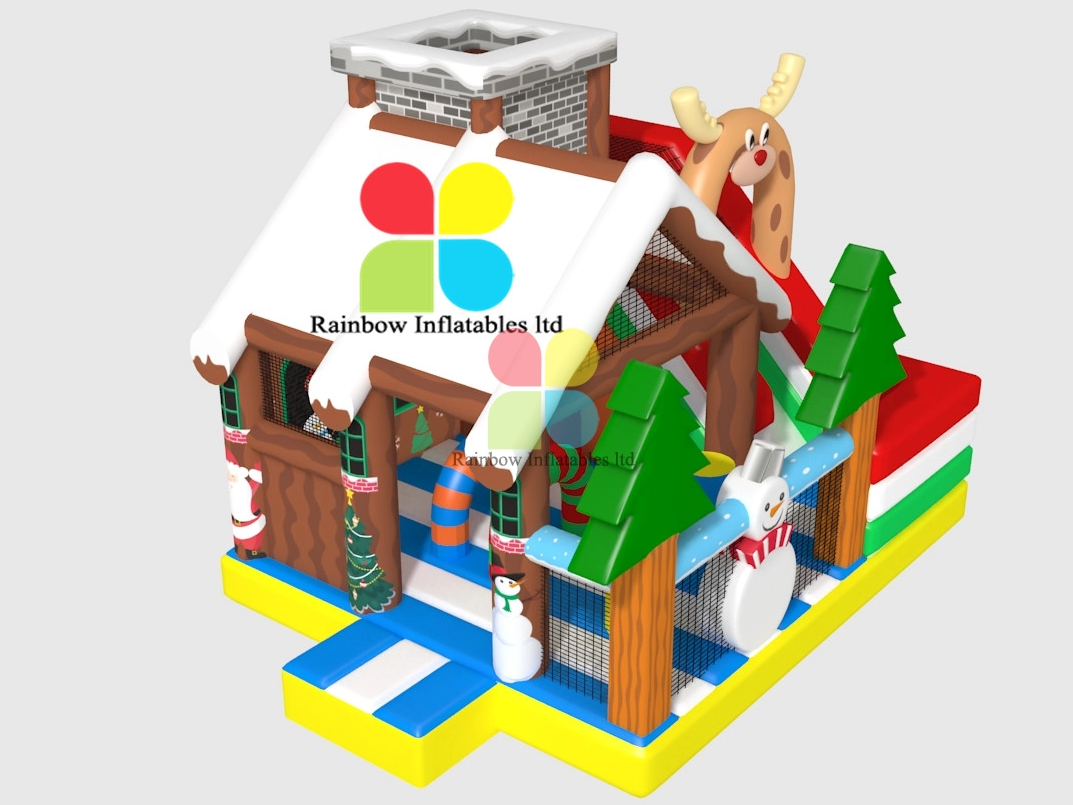 Inflatable Santa House Funcity X Mass Snowman Ice Theme Playground with Slide And Bouncer New Design