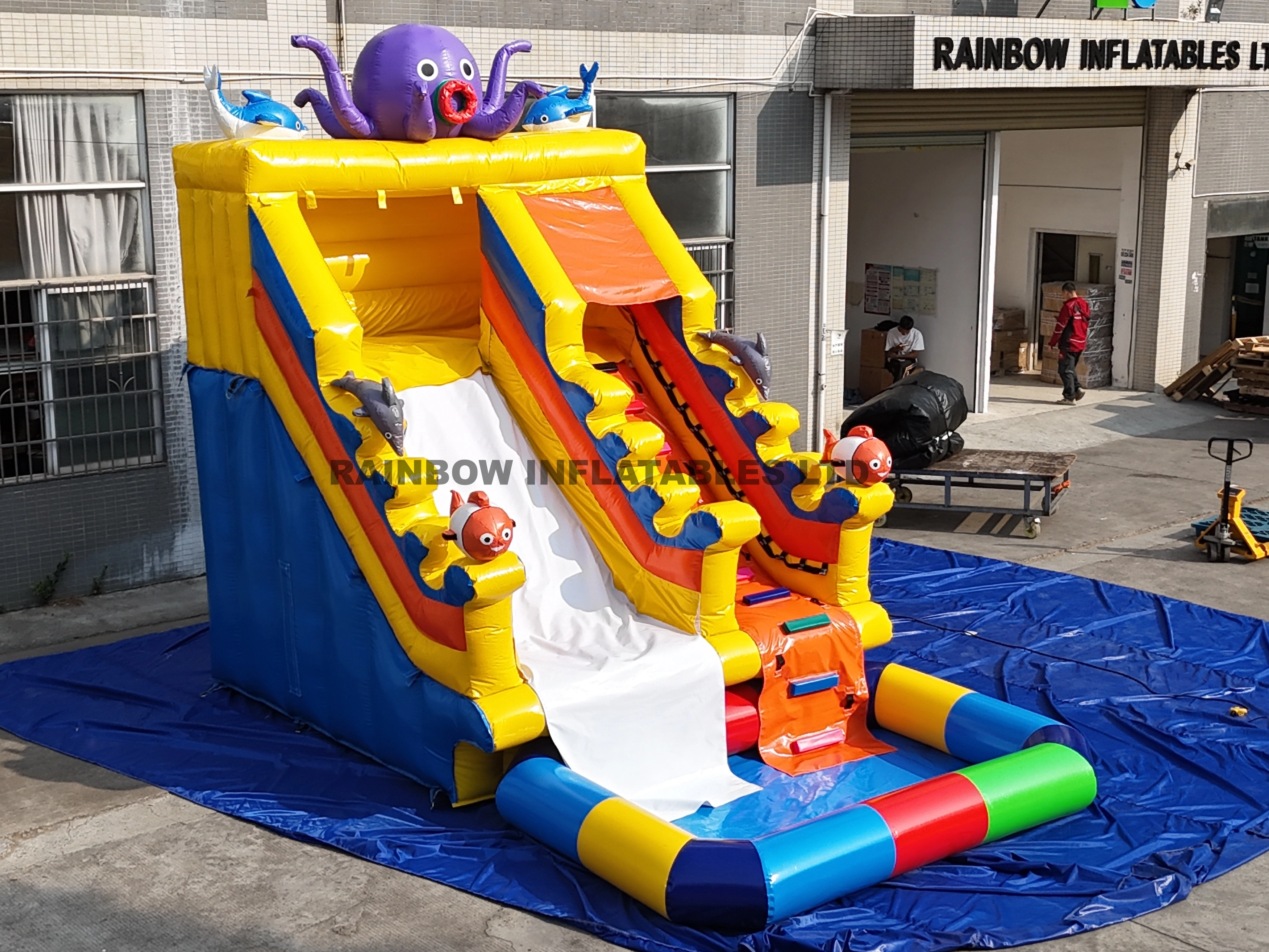 Ocean Themed Inflatable Slide with Climbing Challenge