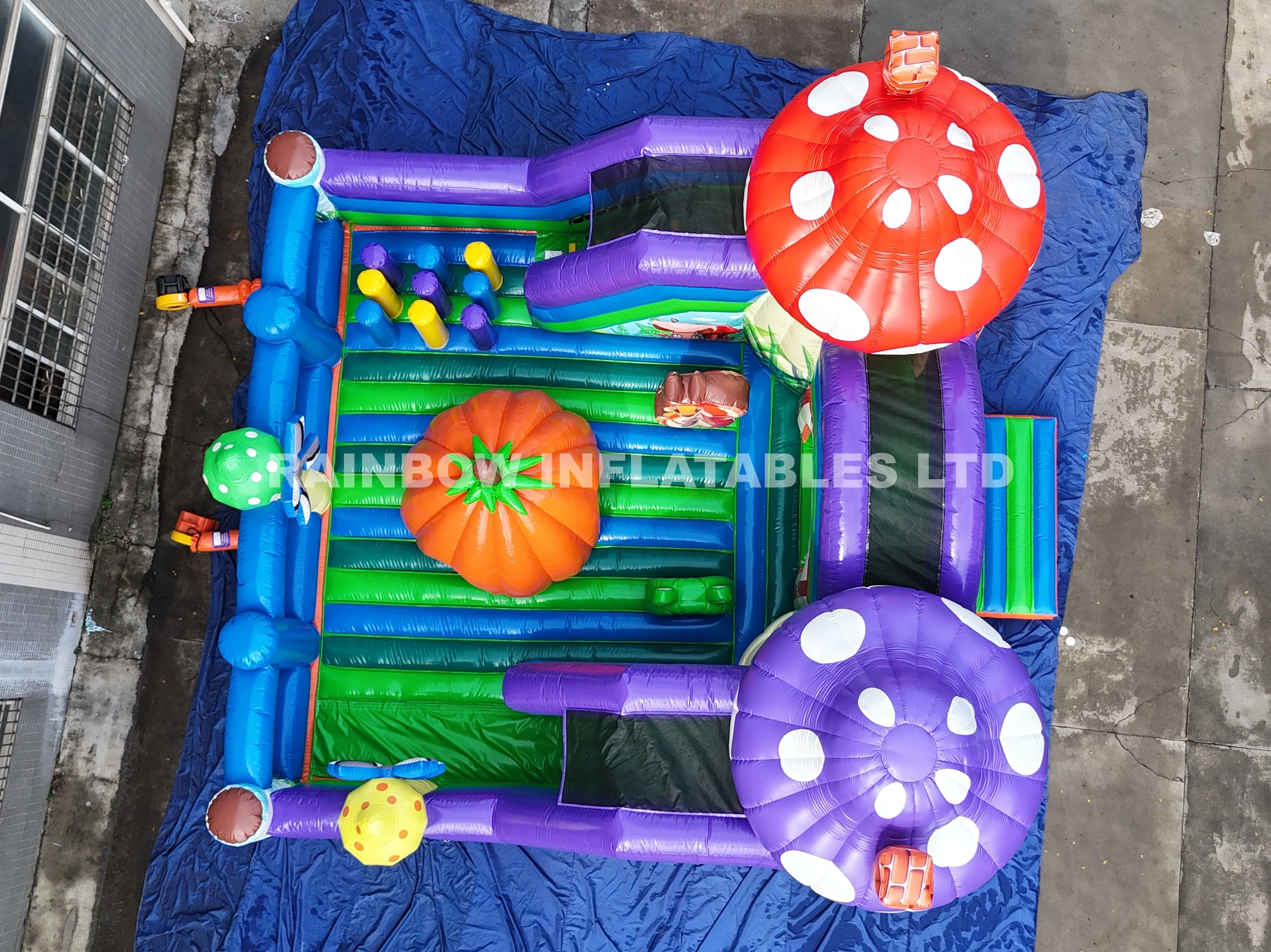 Custom Commercial Grade Inflatable Mushroom Bounce House with Cartoon Animals