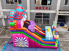 Giant Circus Theme Inflatable Slide with Clown Face Design, Rainbow Colors, and Tunnel Entrance