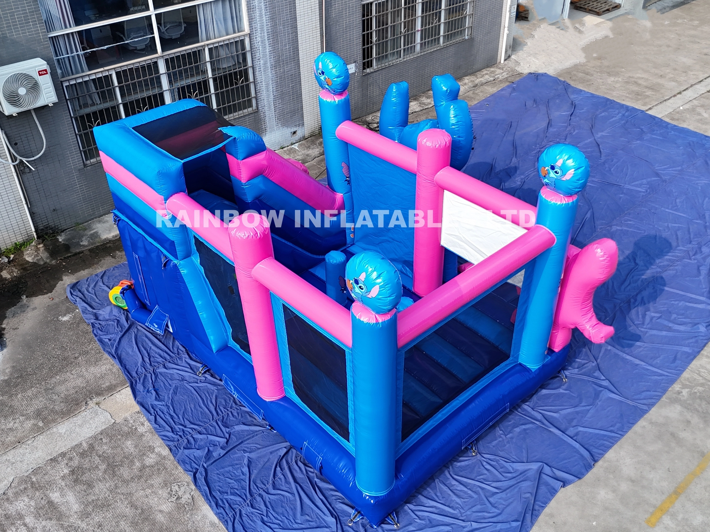Giant Inflatable Stitch Theme Bounce House with Slide and 3D Cartoon Characters