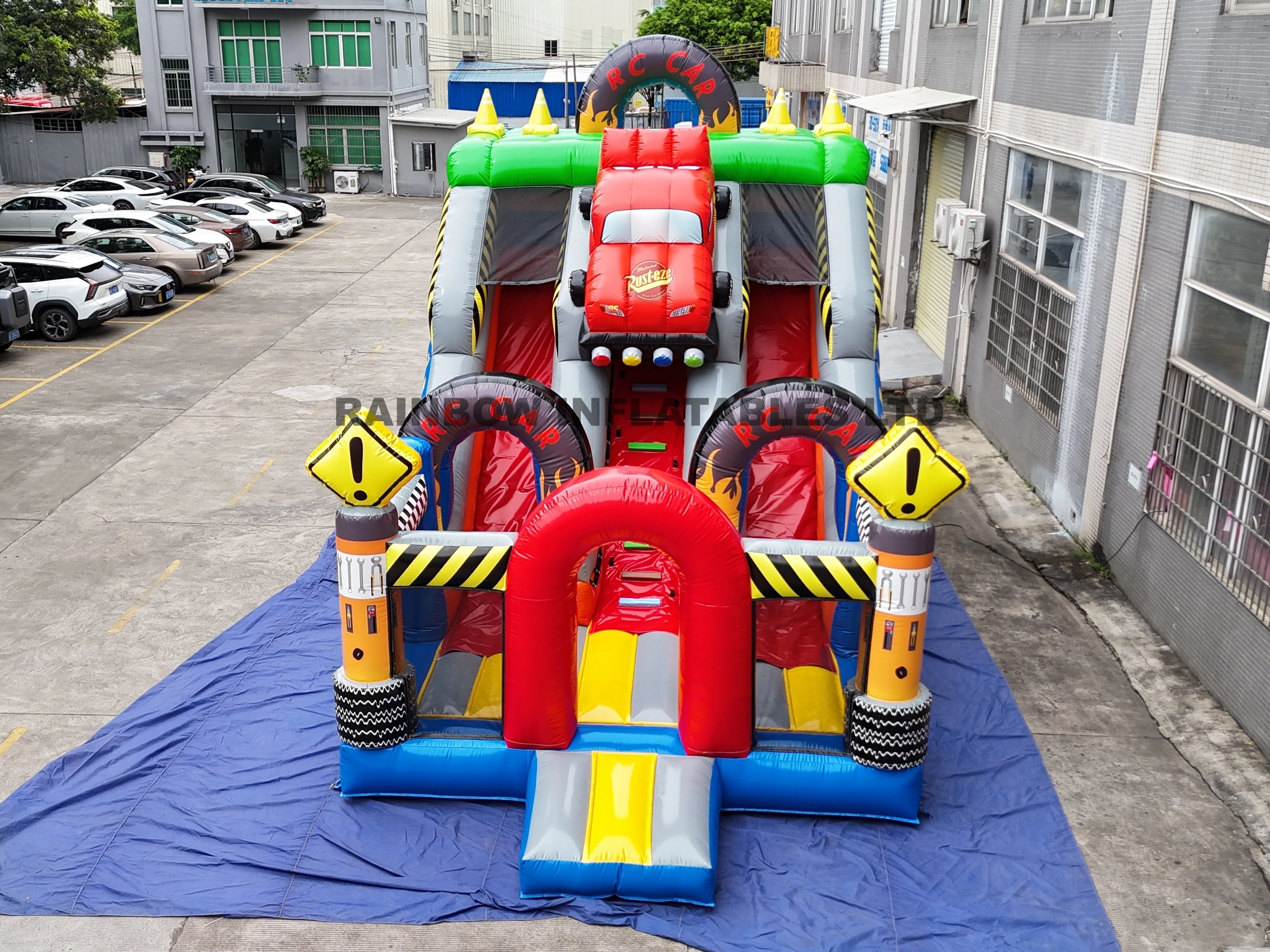 Racing Theme Inflatable Slide with Bounce Area