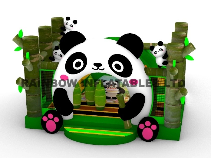 Commercial Panda Theme Inflatable Bounce House with Bamboo Pillars and Arch