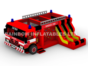 Hasiči 150 Tatra Fire Truck Inflatable Combo (Climbing Wall & Double Slides)